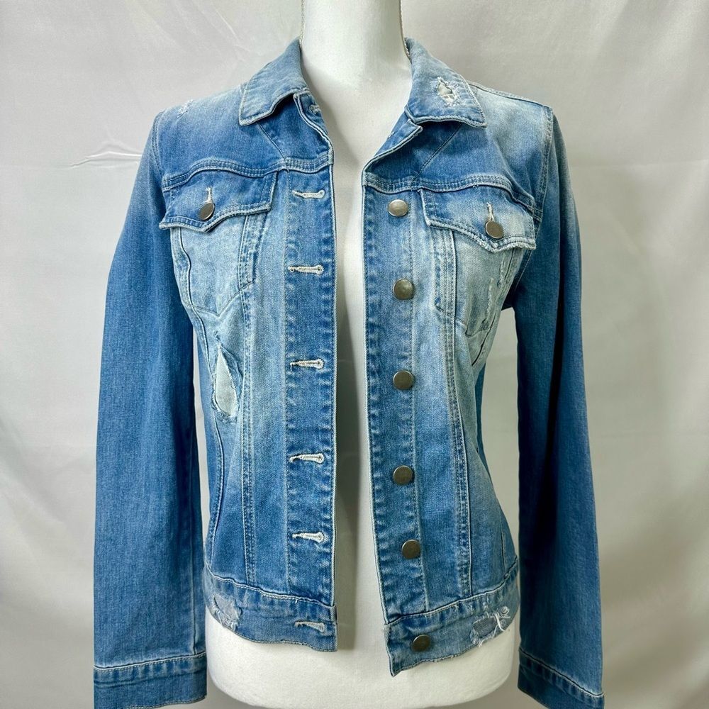 Kut from the Kloth Amelia Light Blue Distressed Jean Jacket Size S - Picture 5 of 16